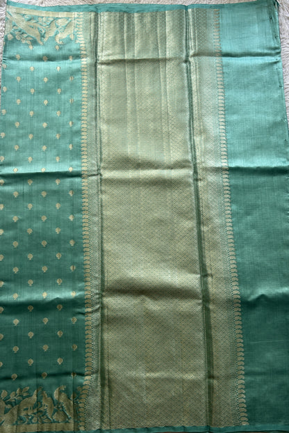 Chiniya Silk Saree Light Blue Colored Elegantly Paired with a Zari Border. - Sampradaya Designer Studio