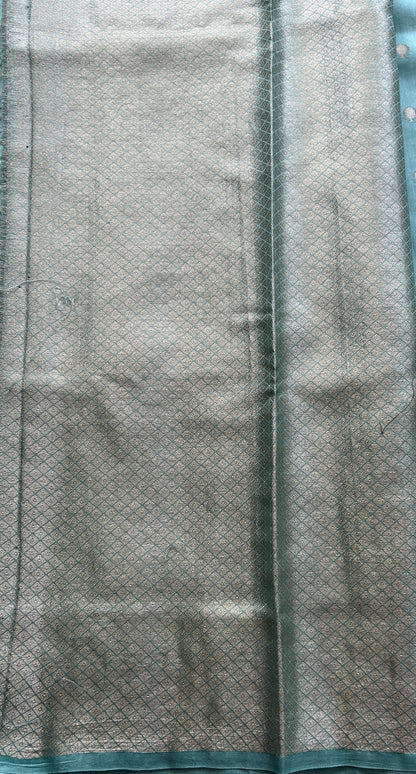 Chiniya Silk Saree Light Blue Colored Elegantly Paired with a Zari Border. - Sampradaya Designer Studio