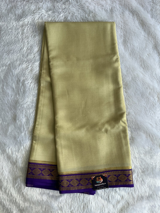 Beige Mysore Crepe Silk Saree with Silver Zari Border | Pure Handloom | Silk Mark Certified