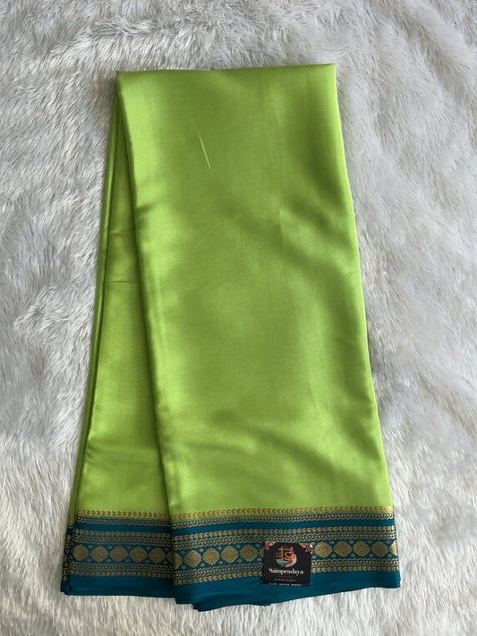 Sea Green Mysore Crepe Silk Saree with Silver Zari Border | Pure Handloom | Silk Mark Certified