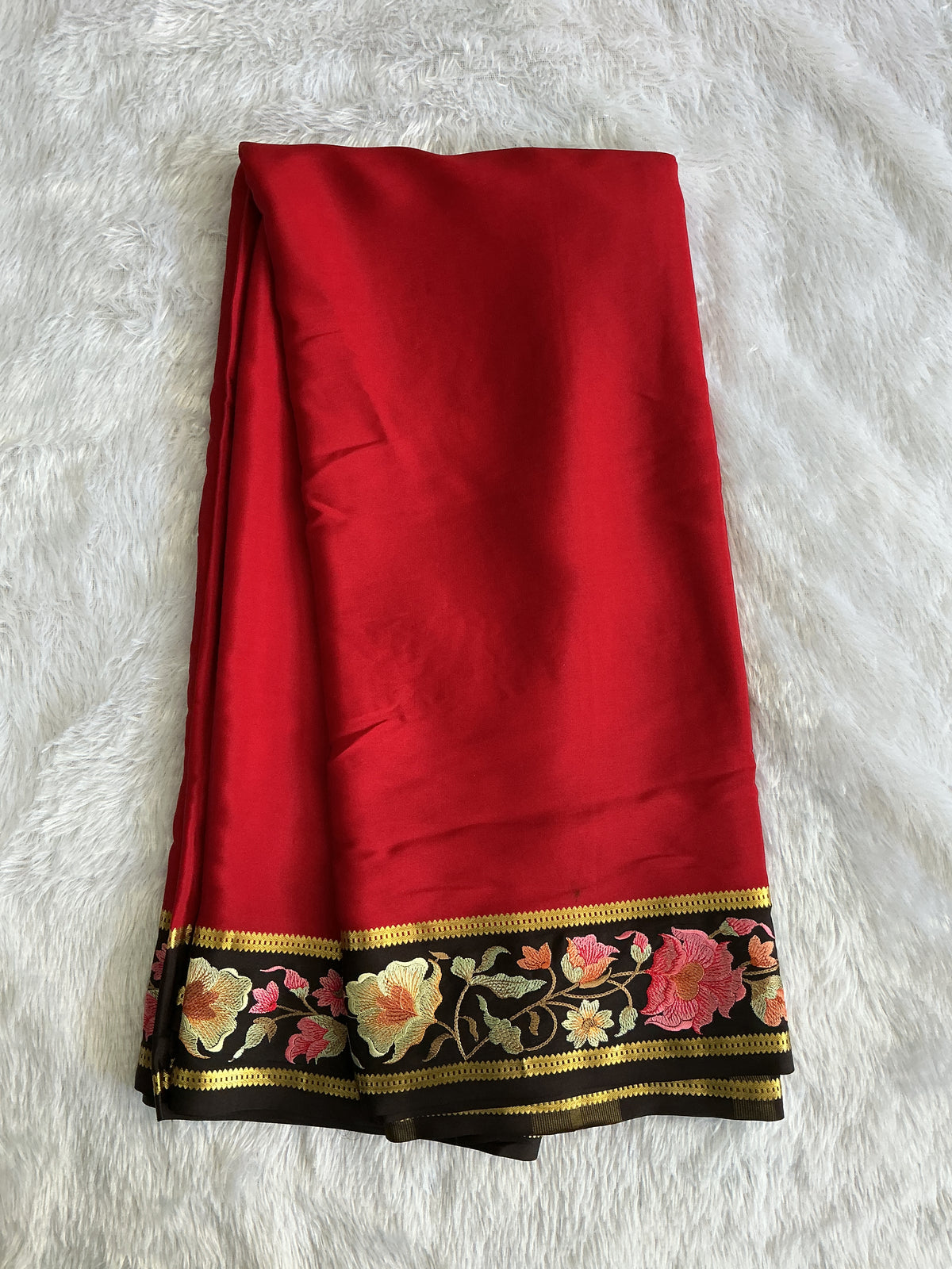 Maroon Mysore Crepe Silk Saree with Silver Zari Border | Pure Handloom | Silk Mark Certified
