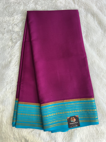 Violet Maroon Mysore Crepe Silk Saree with Silver Zari Border | Pure Handloom | Silk Mark Certified