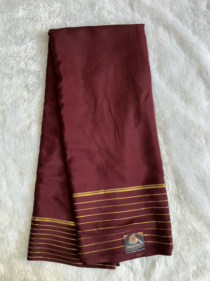 Brown Mysore Crepe Silk Saree with Silver Zari Border | Pure Handloom | Silk Mark Certified