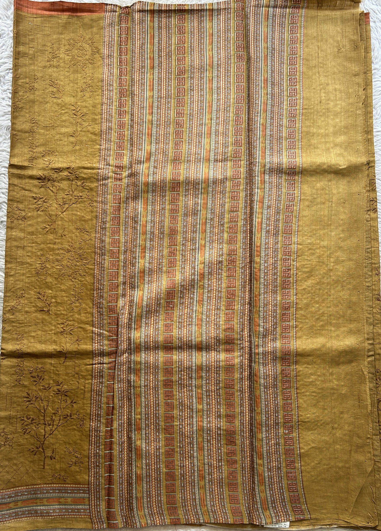 Pure Tussar Silk Saree Mustard Color Complemented with a Printed Border. - Sampradaya Designer Studio