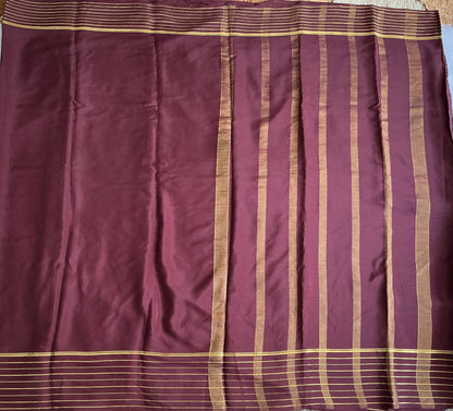 Brown Mysore Crepe Silk Saree with Silver Zari Border | Pure Handloom | Silk Mark Certified