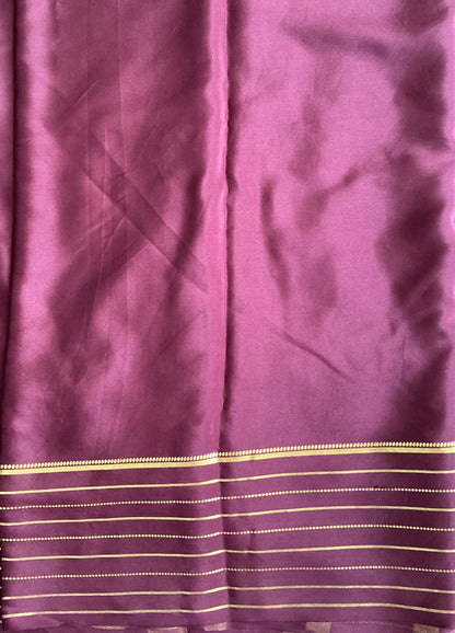 Brown Mysore Crepe Silk Saree with Silver Zari Border | Pure Handloom | Silk Mark Certified