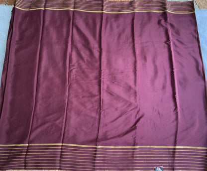 Brown Mysore Crepe Silk Saree with Silver Zari Border | Pure Handloom | Silk Mark Certified