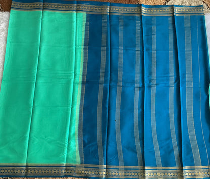 Sea Green  Mysore Crepe Silk Saree with Silver Zari Border | Pure Handloom | Silk Mark Certified