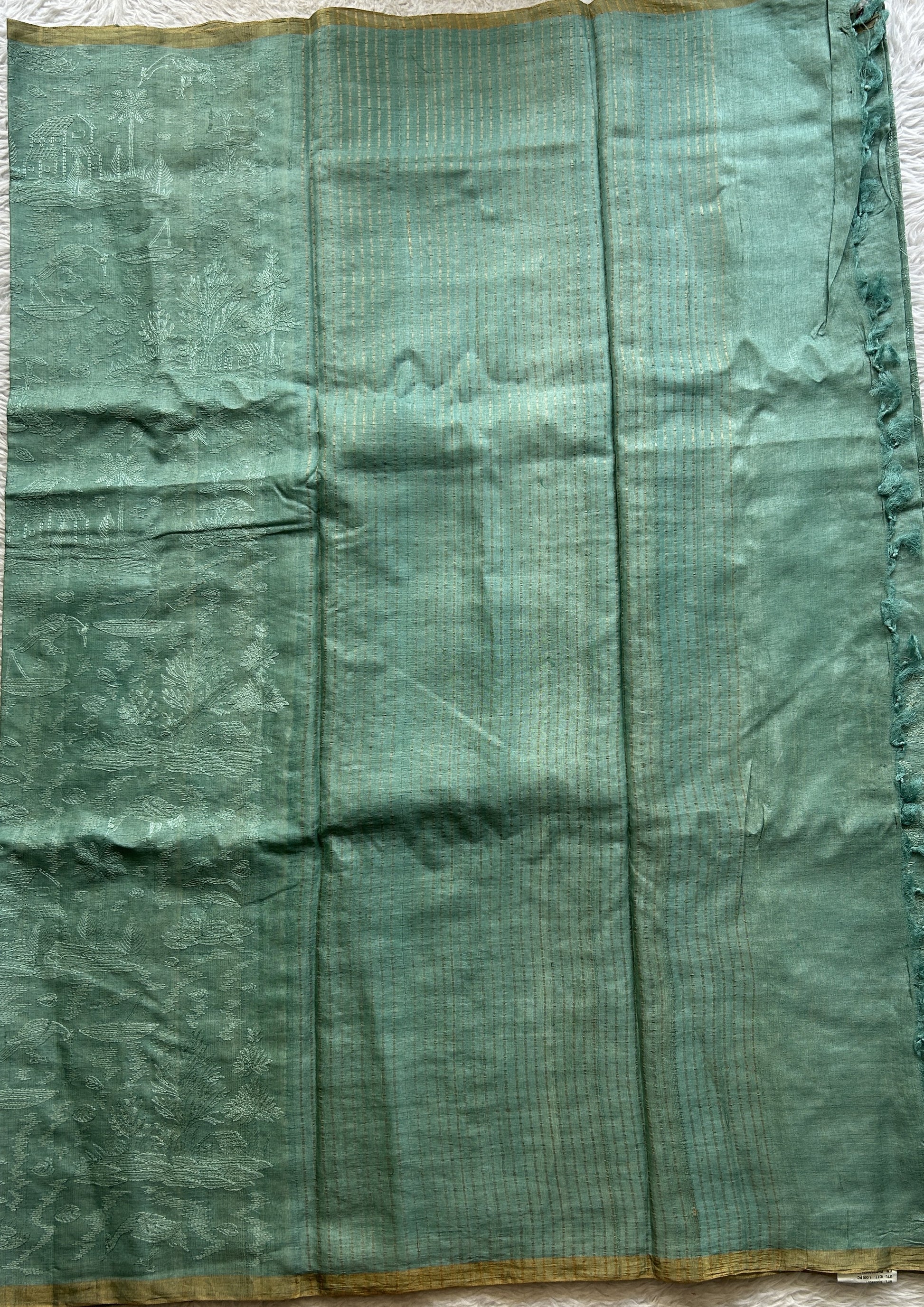 Pure Tussar Silk Saree Ocean Blue Color Complemented with a Zari Border. - Sampradaya Designer Studio