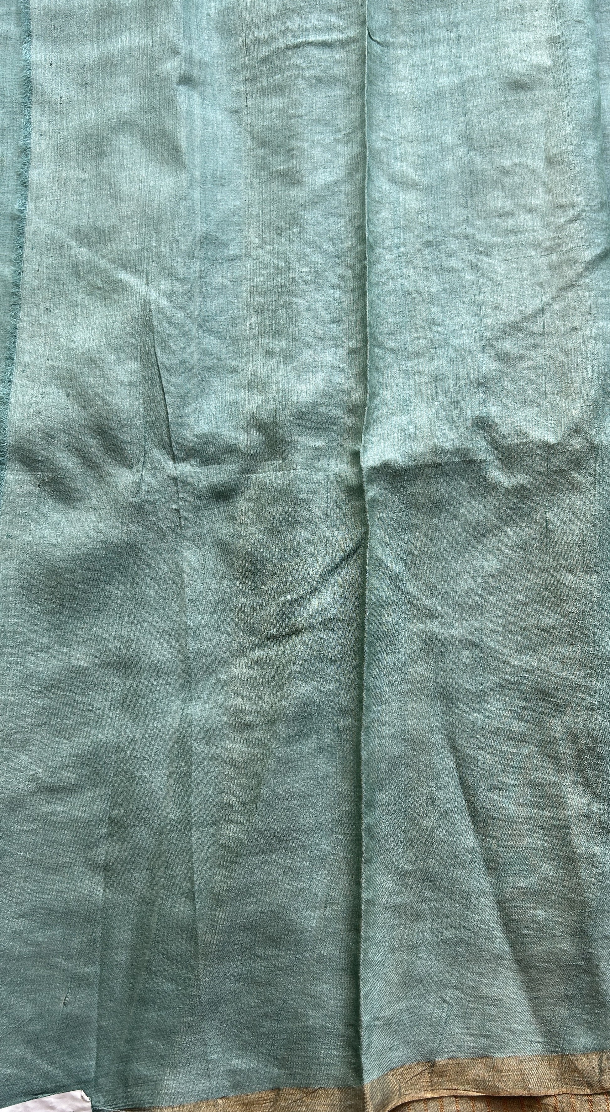 Pure Tussar Silk Saree Ocean Blue Color Complemented with a Zari Border. - Sampradaya Designer Studio