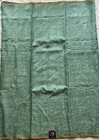 Pure Tussar Silk Saree Ocean Blue Color Complemented with a Zari Border. - Sampradaya Designer Studio