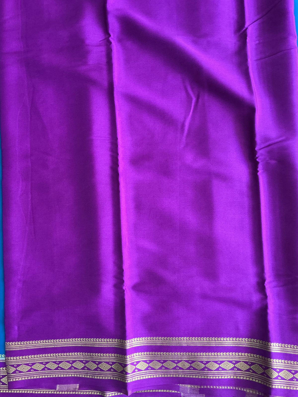 Teal Blue Mysore Crepe Silk Saree with Silver Zari Border | Pure Handloom | Silk Mark Certified