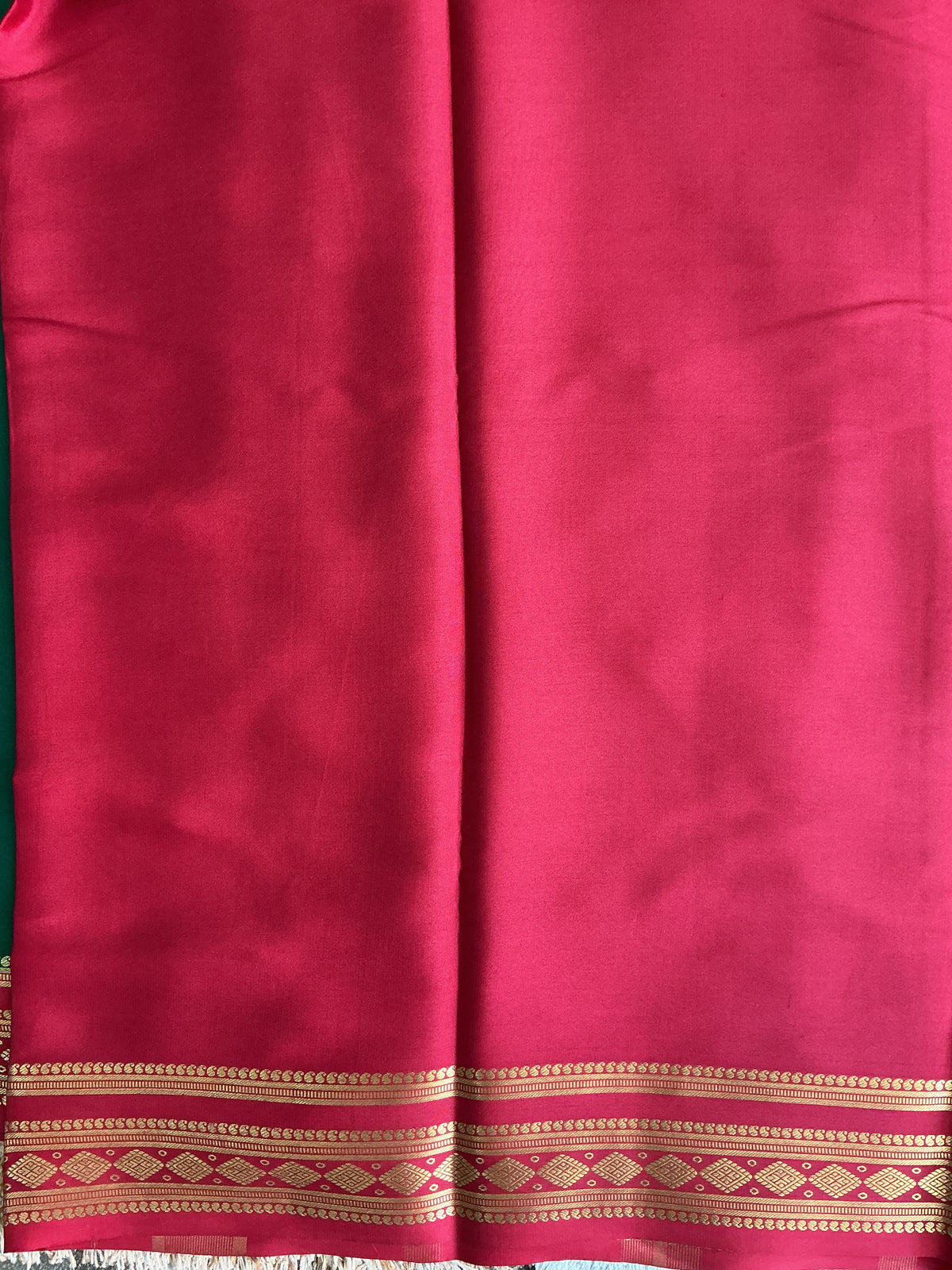 Bottle Green Mysore Crepe Silk Saree with Silver Zari Border | Pure Handloom | Silk Mark Certified