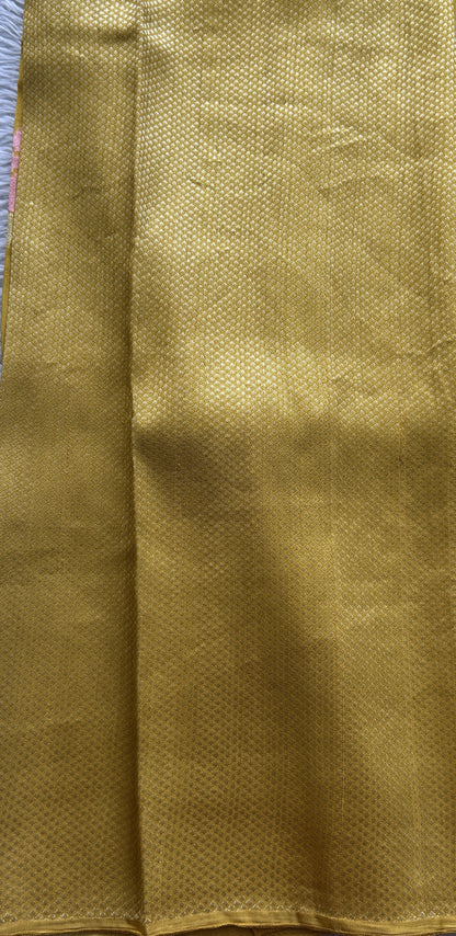 Banarasi Tussar Georgette Saree Yellow Colored Complemented Zari Border. - Sampradaya Designer Studio