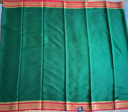 Bottle Green Mysore Crepe Silk Saree with Silver Zari Border | Pure Handloom | Silk Mark Certified