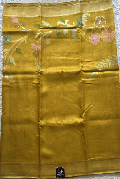 Banarasi Tussar Georgette Saree Yellow Colored Complemented Zari Border. - Sampradaya Designer Studio