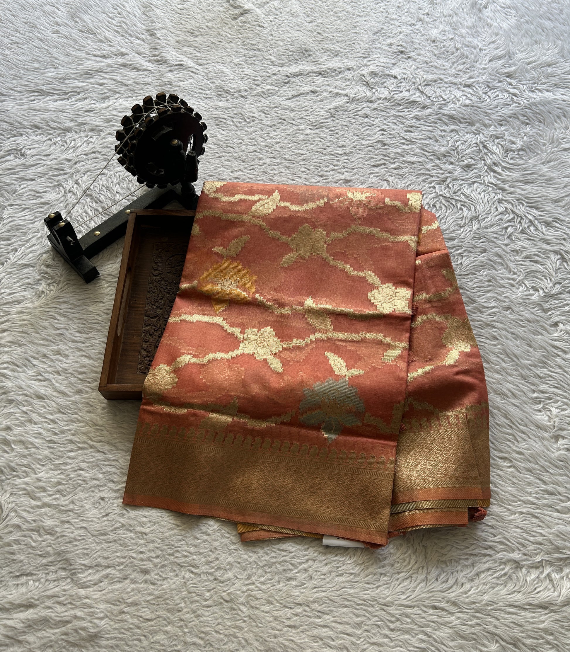 Semi Raw Silk Tissue Saree Dusty Pink Colored Elegantly Paired with a Zari Border. - Sampradaya Designer Studio