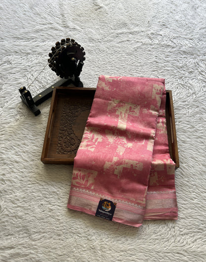Maheshwari Chanderi Cotton Saree Pink Colored Elegantly Paired with a Zari Border. - Sampradaya Designer Studio