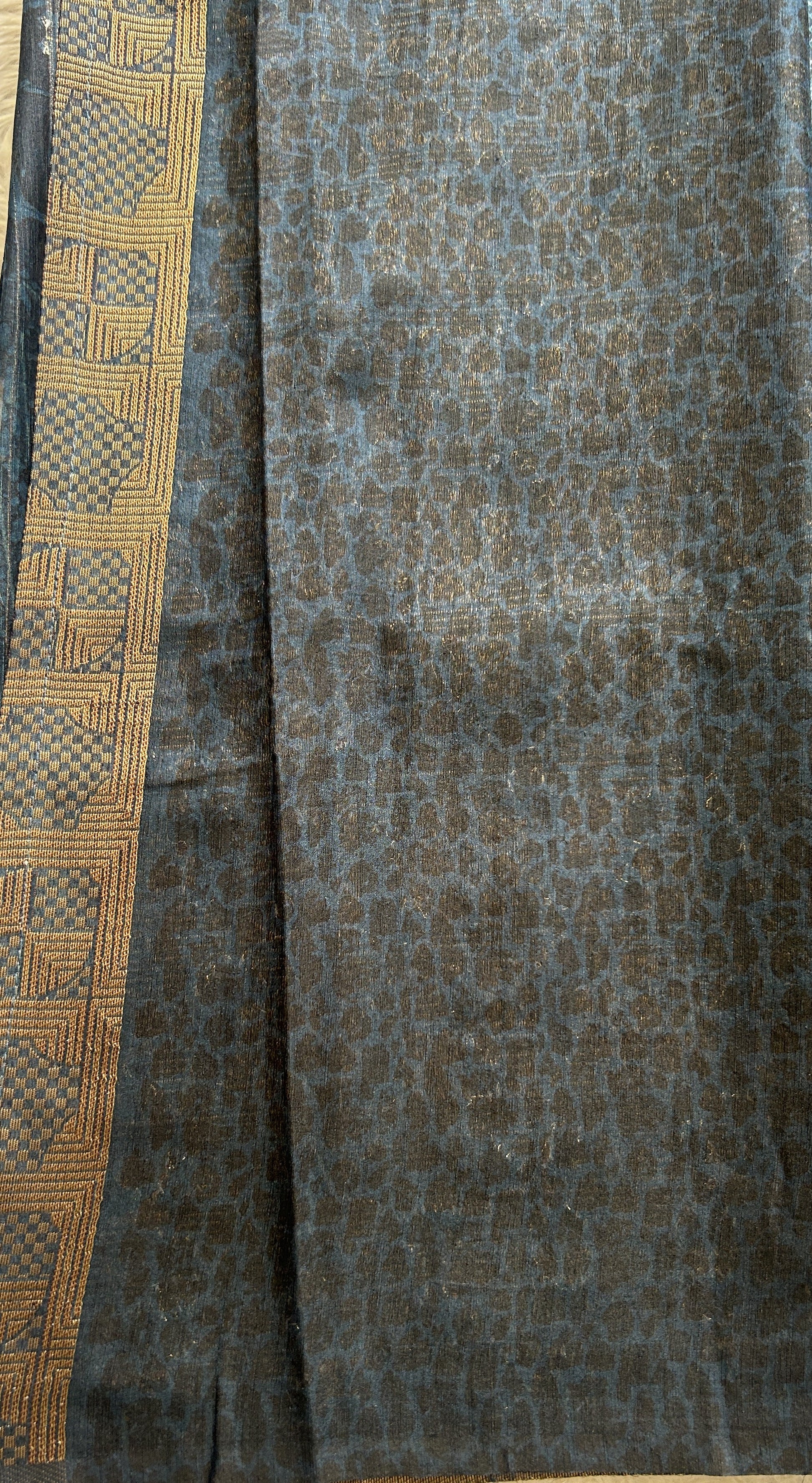 Maheshwari Chanderi Cotton Saree Navy Blue Colored Complemented with a Zari Border. - Sampradaya Designer Studio