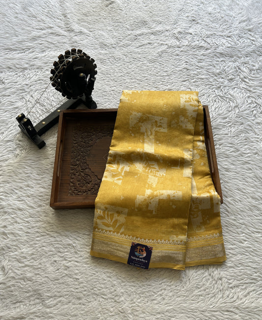 Maheshwari Chanderi Cotton Saree Yellow Colored Elegantly Paired with a Zari Border. - Sampradaya Designer Studio