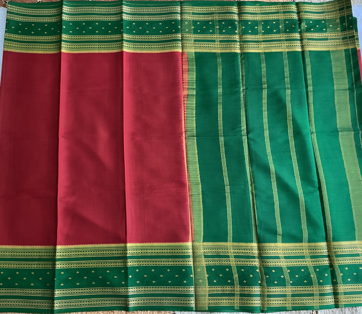 Maroon Mysore Crepe Silk Saree with Silver Zari Border | Pure Handloom | Silk Mark Certified