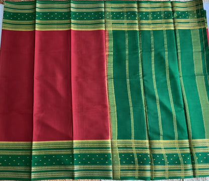 Maroon Mysore Crepe Silk Saree with Silver Zari Border | Pure Handloom | Silk Mark Certified