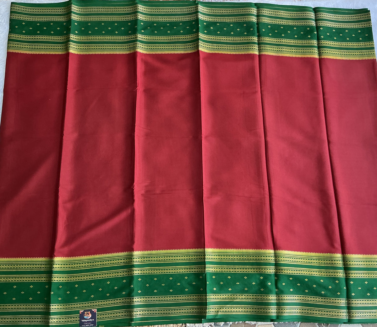 Maroon Mysore Crepe Silk Saree with Silver Zari Border | Pure Handloom | Silk Mark Certified