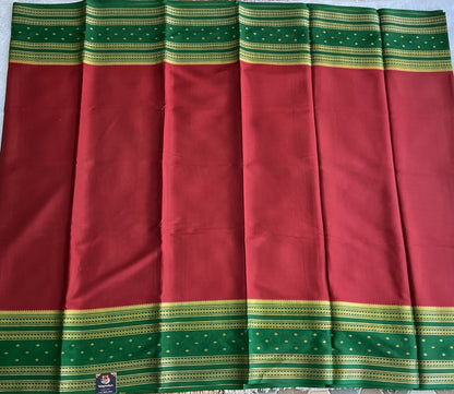 Maroon Mysore Crepe Silk Saree with Silver Zari Border | Pure Handloom | Silk Mark Certified