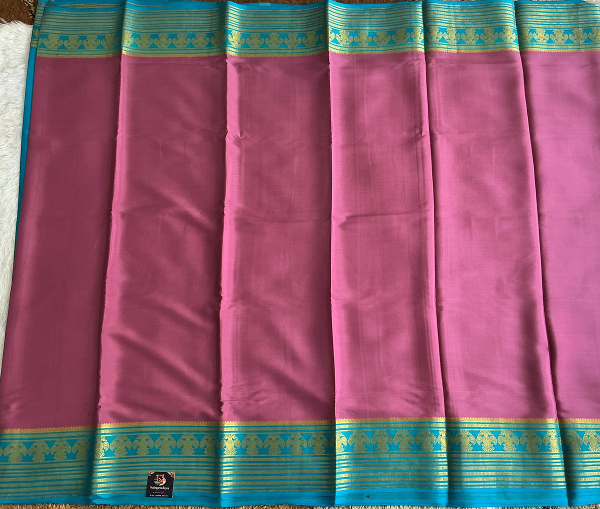 Pink Mysore Crepe Silk Saree with Silver Zari Border | Pure Handloom | Silk Mark Certified