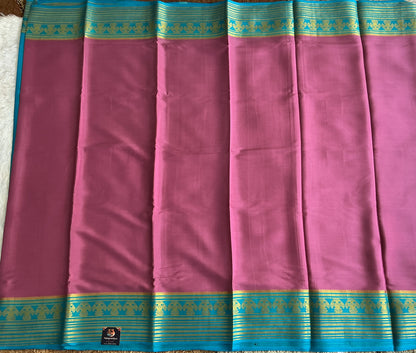 Pink Mysore Crepe Silk Saree with Silver Zari Border | Pure Handloom | Silk Mark Certified