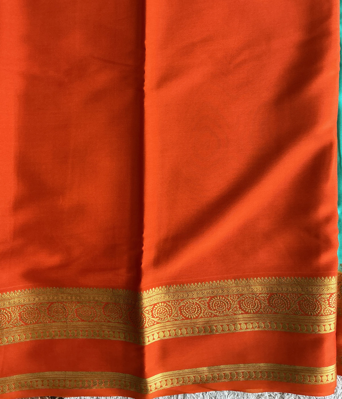 Sea Green Maroon Mysore Crepe Silk Saree with Silver Zari Border | Pure Handloom | Silk Mark Certified