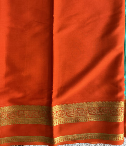 Sea Green Maroon Mysore Crepe Silk Saree with Silver Zari Border | Pure Handloom | Silk Mark Certified