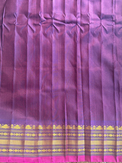 Gadwal Silk Saree Sea Blue Colored Complemented With a Dark Purple Zari Border - Sampradaya Designer Studio