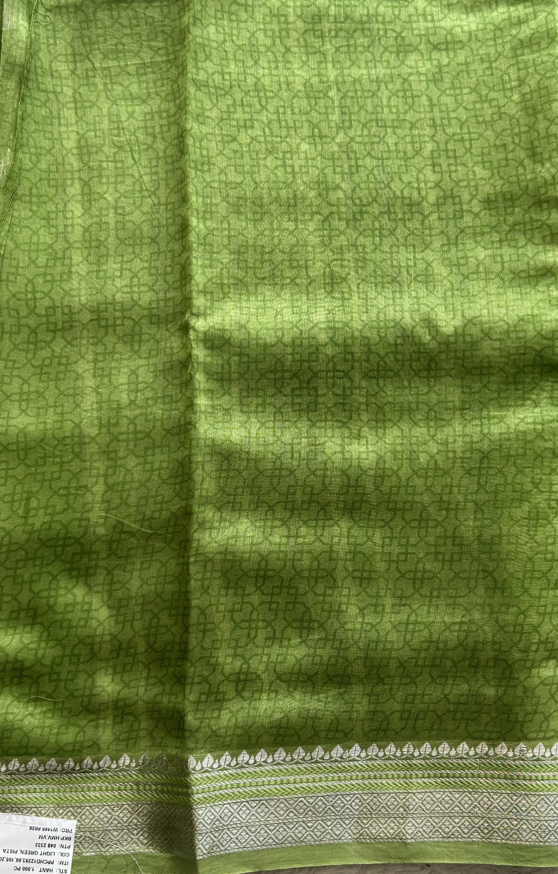 Maheshwari Chanderi Cotton Saree Green Colored Elegantly Paired with a Zari Border. - Sampradaya Designer Studio