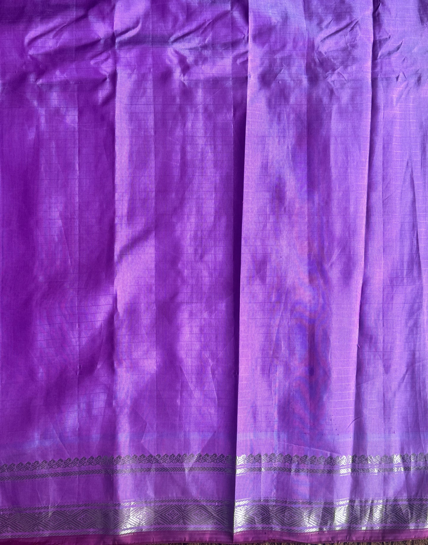 Gadwal Silk Saree Bottle Green Colored Complemented With a Lilac Zari Border - Sampradaya Designer Studio
