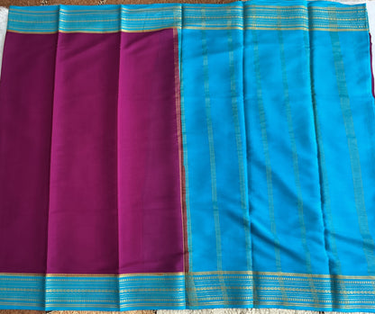 Violet Maroon Mysore Crepe Silk Saree with Silver Zari Border | Pure Handloom | Silk Mark Certified