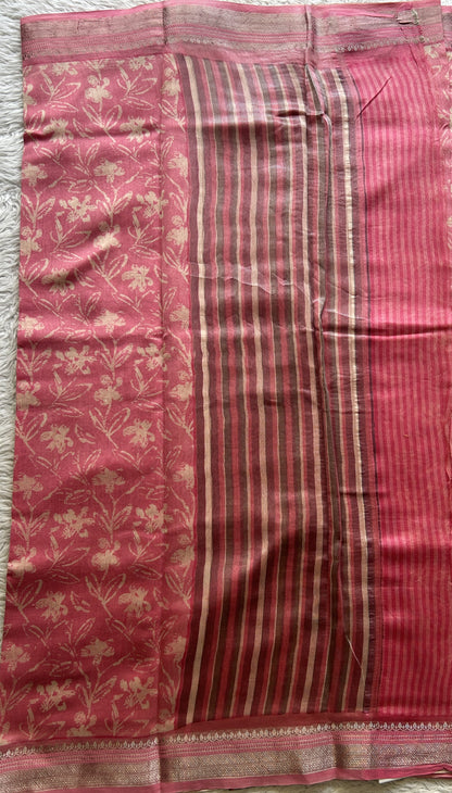 Maheshwari Chanderi Cotton Saree Pink Colored Elegantly Paired with a Zari Border. - Sampradaya Designer Studio