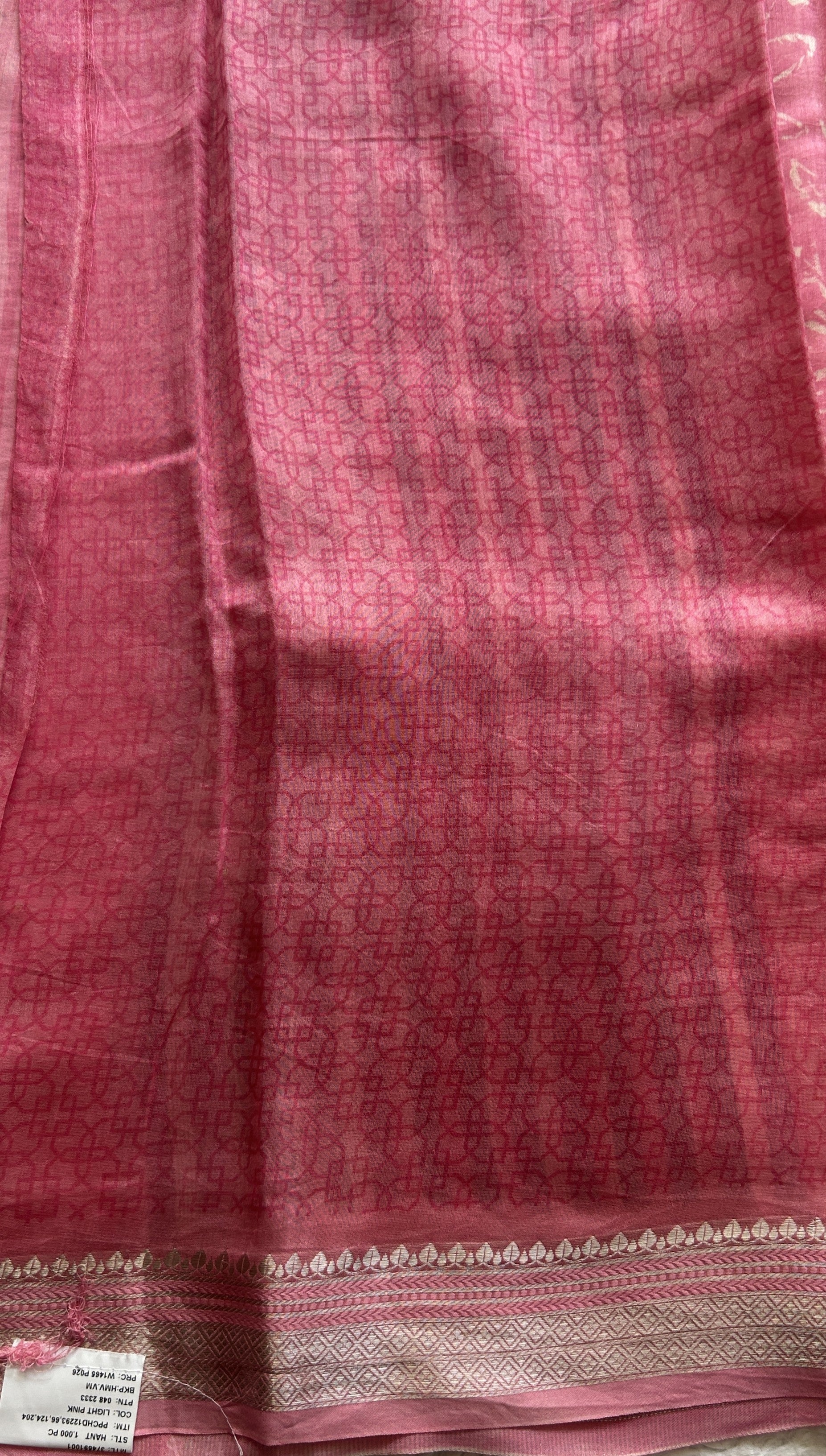 Maheshwari Chanderi Cotton Saree Pink Colored Elegantly Paired with a Zari Border. - Sampradaya Designer Studio