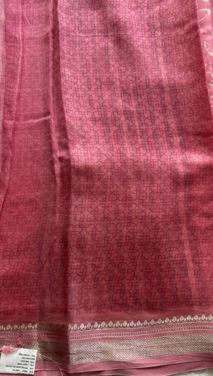 Maheshwari Chanderi Cotton Saree Pink Colored Elegantly Paired with a Zari Border. - Sampradaya Designer Studio