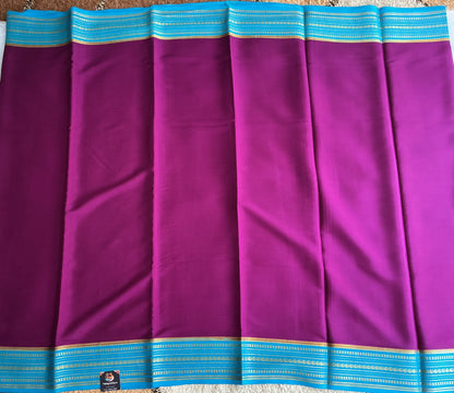 Violet Maroon Mysore Crepe Silk Saree with Silver Zari Border | Pure Handloom | Silk Mark Certified