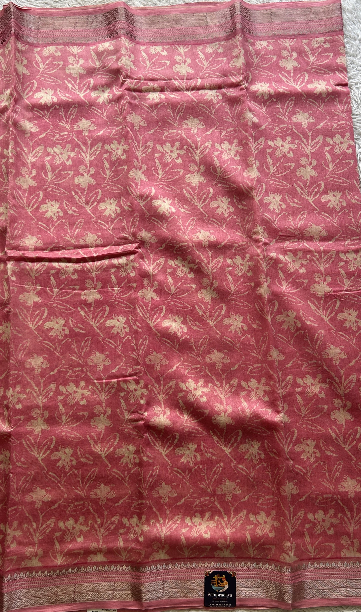 Maheshwari Chanderi Cotton Saree Pink Colored Elegantly Paired with a Zari Border. - Sampradaya Designer Studio