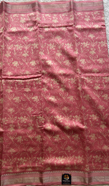 Maheshwari Chanderi Cotton Saree Pink Colored Elegantly Paired with a Zari Border. - Sampradaya Designer Studio
