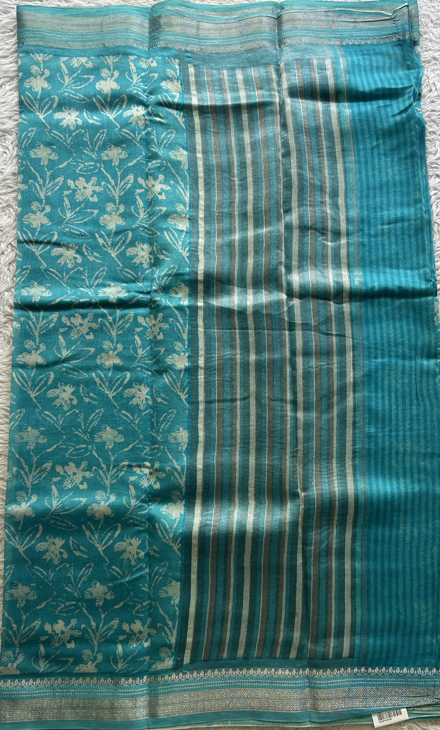 Maheshwari Chanderi Cotton Saree Blue Colored Exquisite with a Zari Border. - Sampradaya Designer Studio