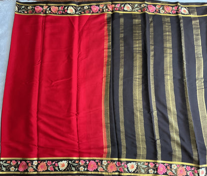 Maroon Mysore Crepe Silk Saree with Silver Zari Border | Pure Handloom | Silk Mark Certified
