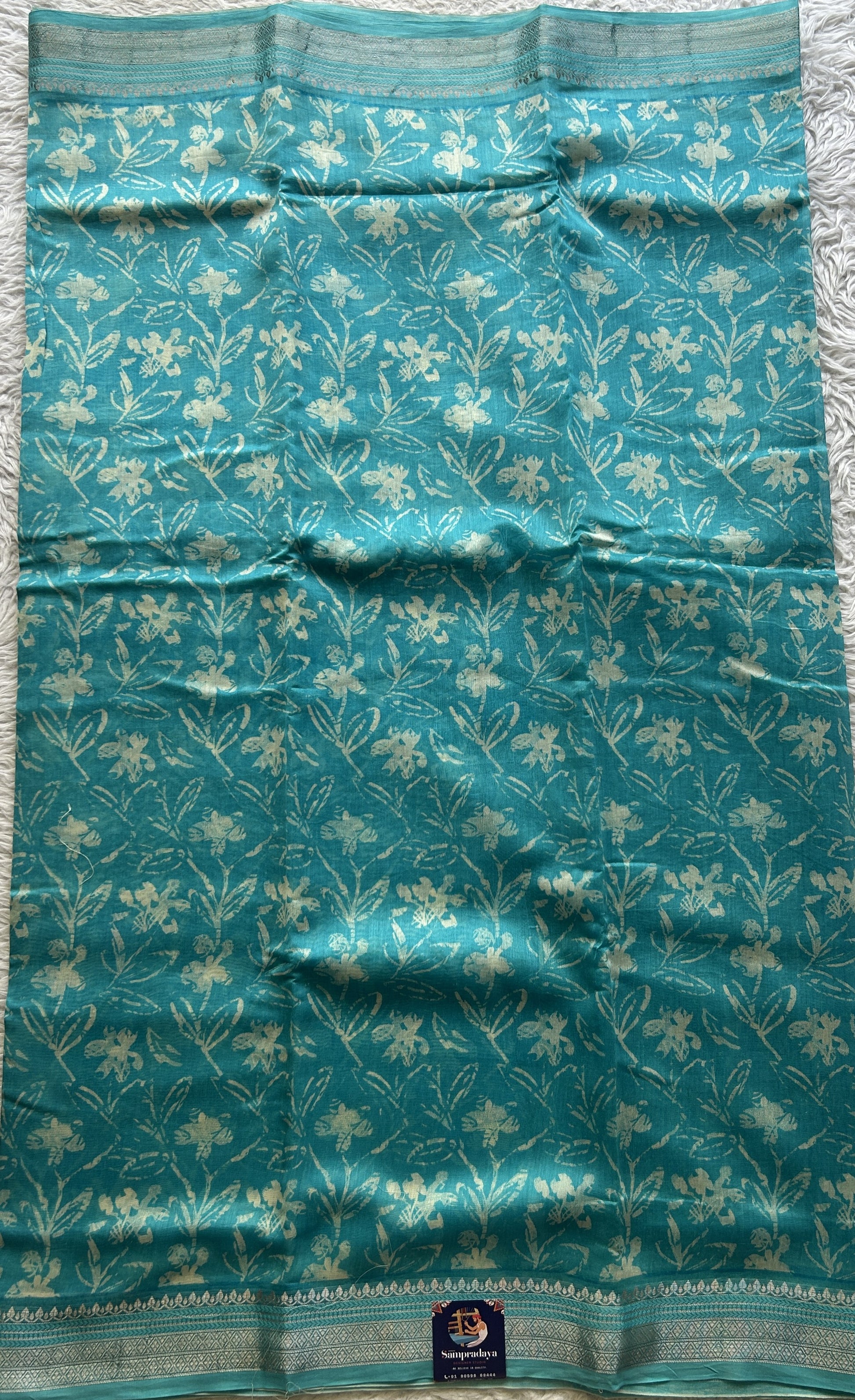 Maheshwari Chanderi Cotton Saree Blue Colored Exquisite with a Zari Border. - Sampradaya Designer Studio