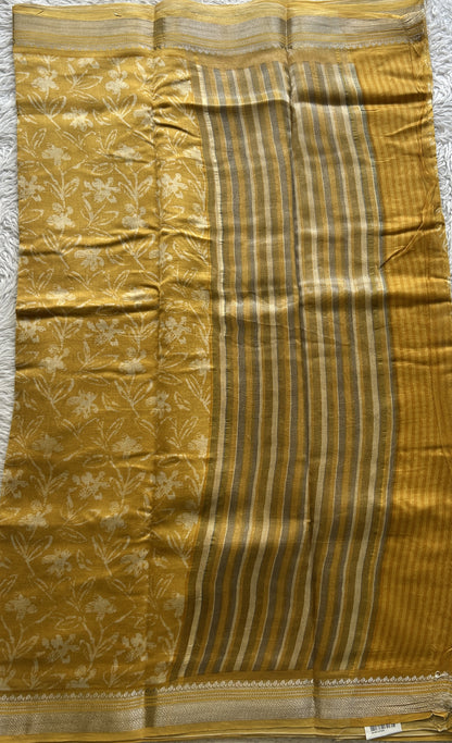 Maheshwari Chanderi Cotton Saree Yellow Colored Exquisite with a Zari Border. - Sampradaya Designer Studio