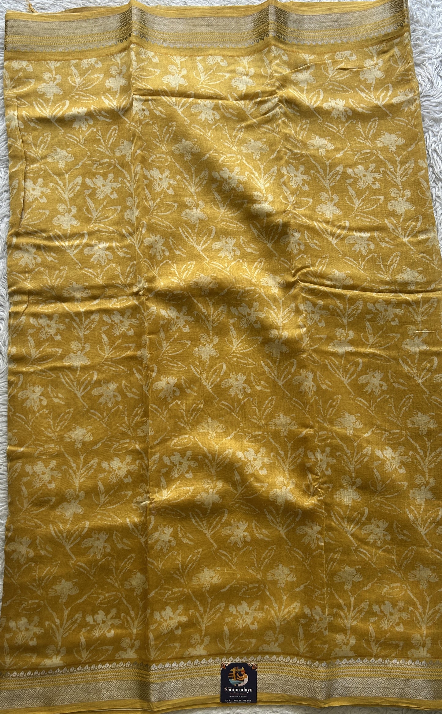 Maheshwari Chanderi Cotton Saree Yellow Colored Exquisite with a Zari Border. - Sampradaya Designer Studio