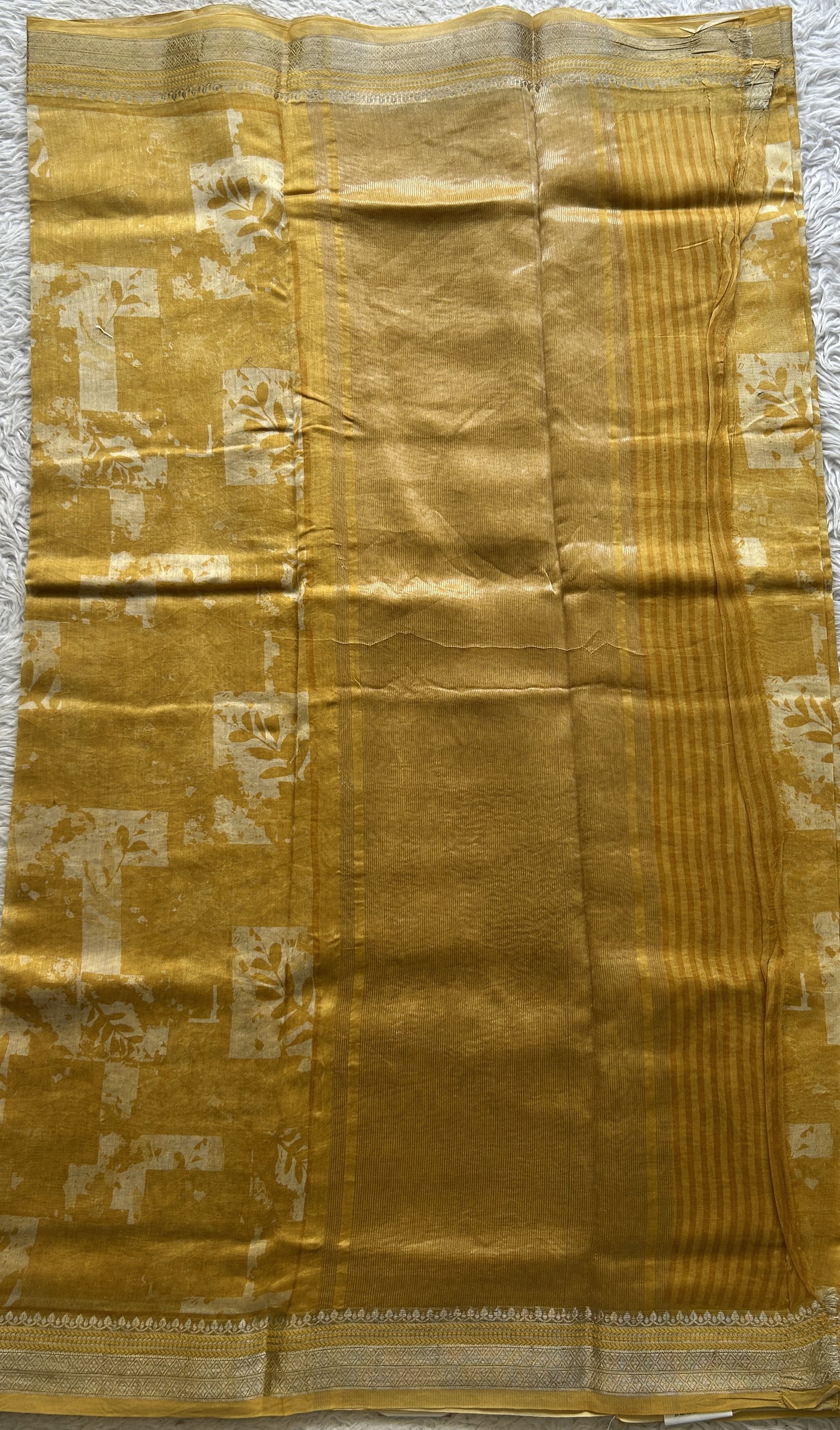Maheshwari Chanderi Cotton Saree Yellow Colored Elegantly Paired with a Zari Border. - Sampradaya Designer Studio