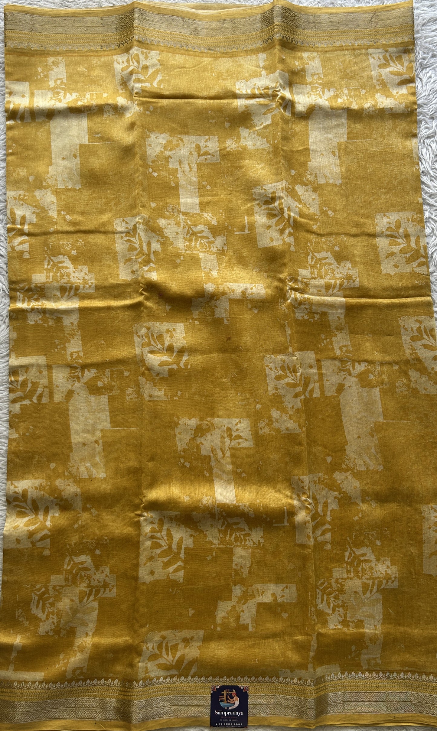 Maheshwari Chanderi Cotton Saree Yellow Colored Elegantly Paired with a Zari Border. - Sampradaya Designer Studio