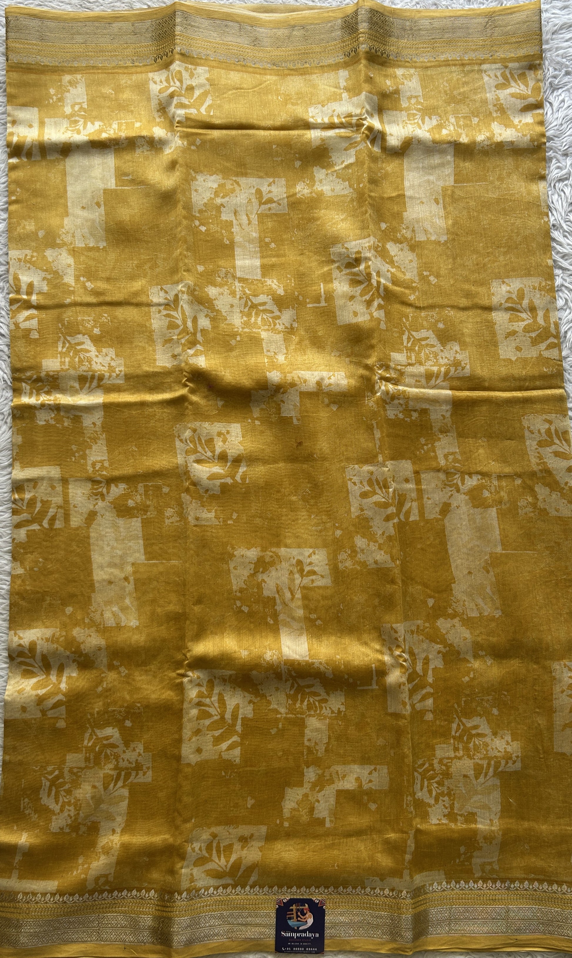 Maheshwari Chanderi Cotton Saree Yellow Colored Elegantly Paired with a Zari Border. - Sampradaya Designer Studio